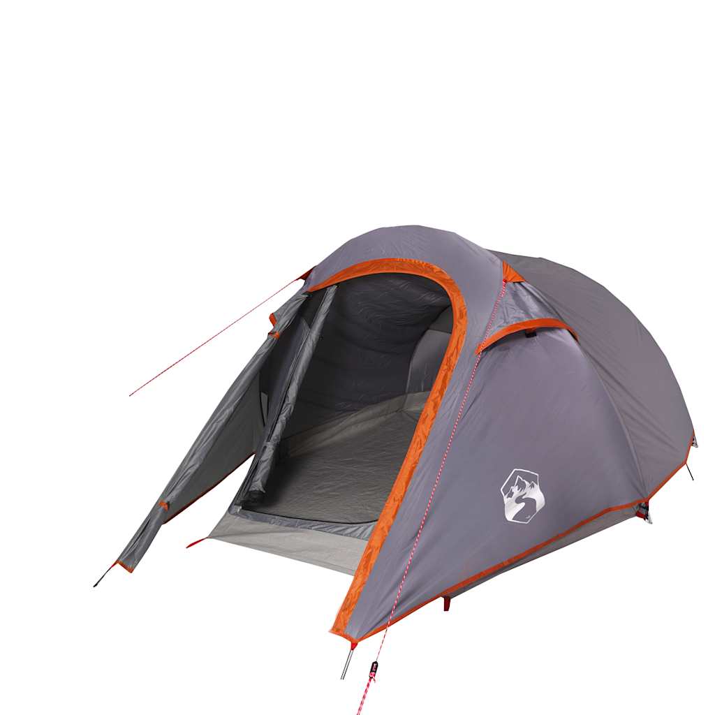 vidaXL Camping Tent Tunnel 3-Person Grey and Orange Waterproof 2
