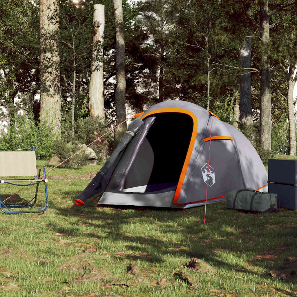 vidaXL Camping Tent Tunnel 2-Person Grey and Orange Waterproof 3