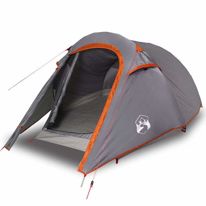 vidaXL Camping Tent Tunnel 2-Person Grey and Orange Waterproof 4