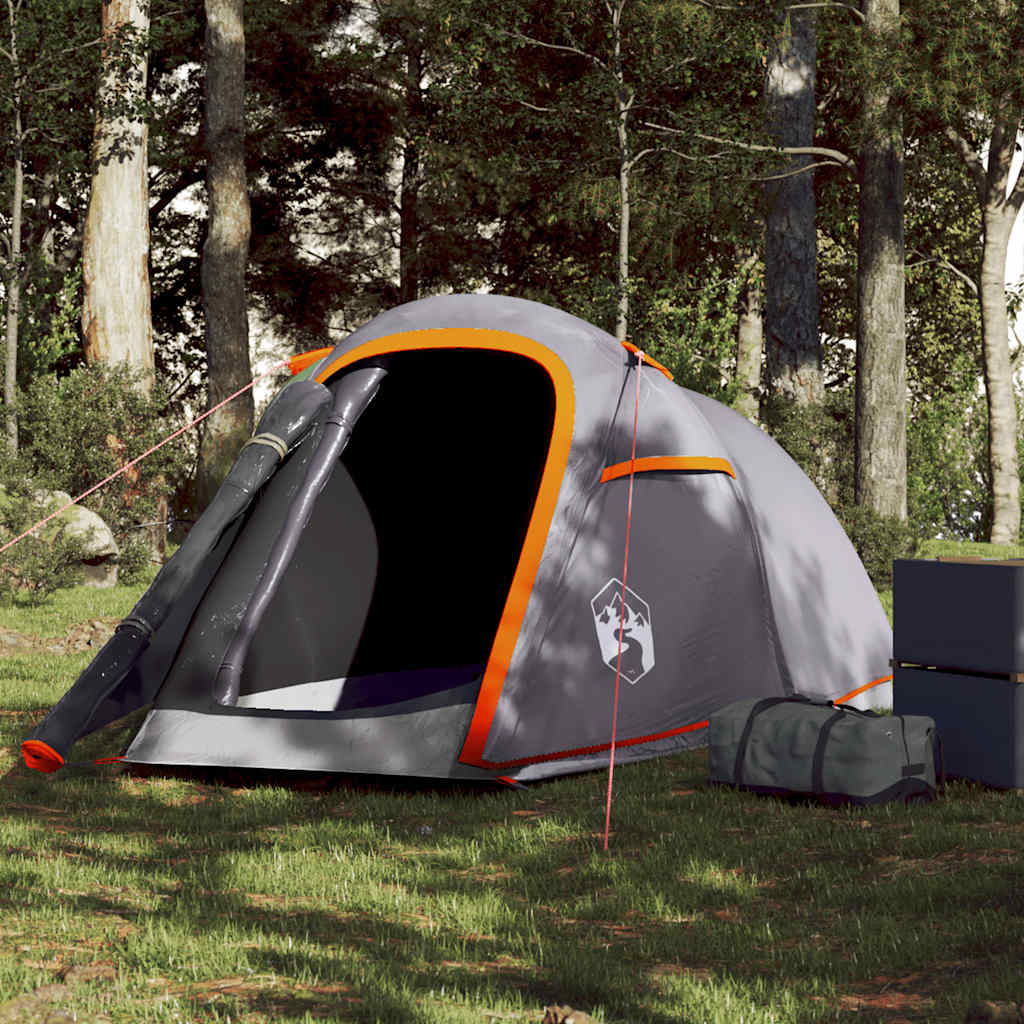 vidaXL Camping Tent Tunnel 2-Person Grey and Orange Waterproof 1