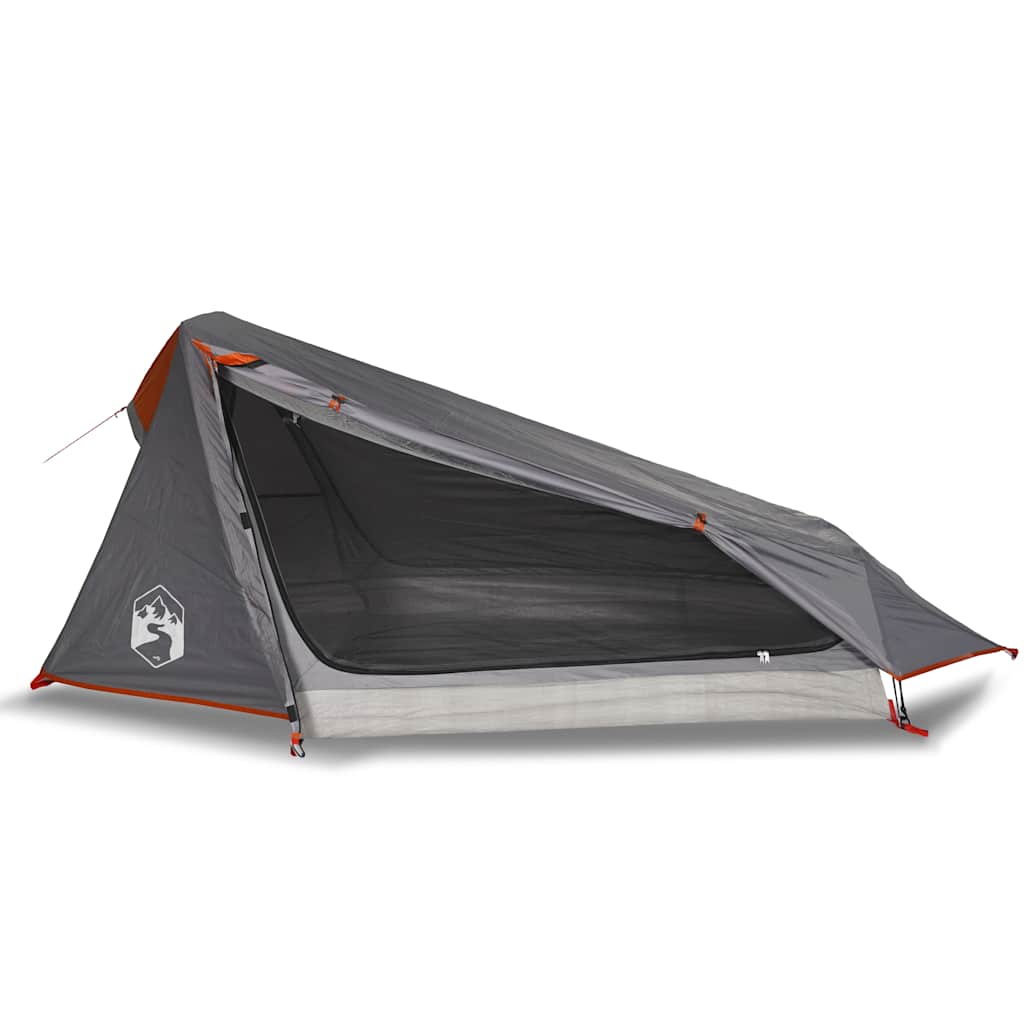 vidaXL Camping Tent Tunnel 1-Person Grey and Orange Waterproof 4