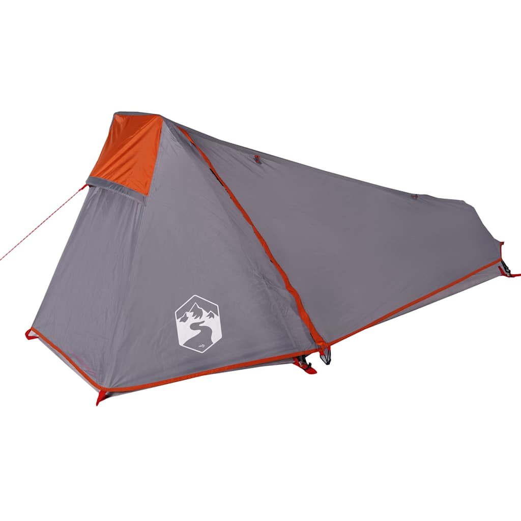 vidaXL Camping Tent Tunnel 1-Person Grey and Orange Waterproof 6