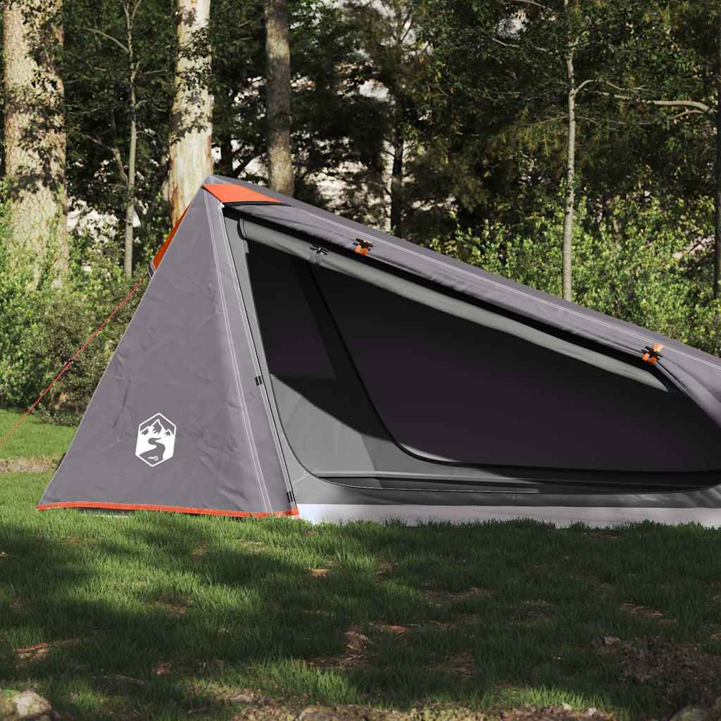 vidaXL Camping Tent Tunnel 1-Person Grey and Orange Waterproof 1