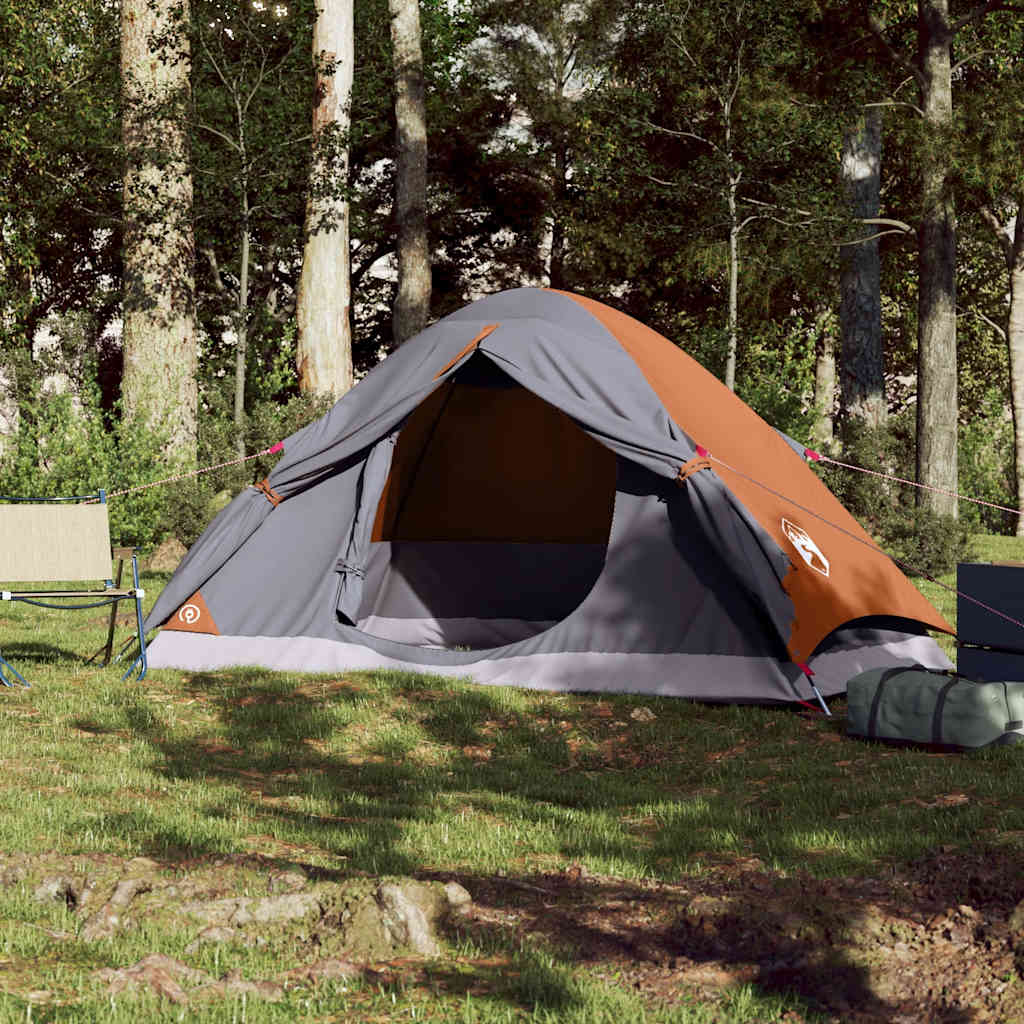 vidaXL Camping Tent Dome 4-Person Grey and Orange Waterproof 3