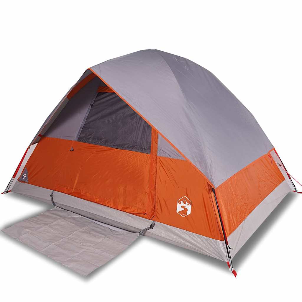 vidaXL Camping Tent Dome 4-Person Grey and Orange Waterproof 2