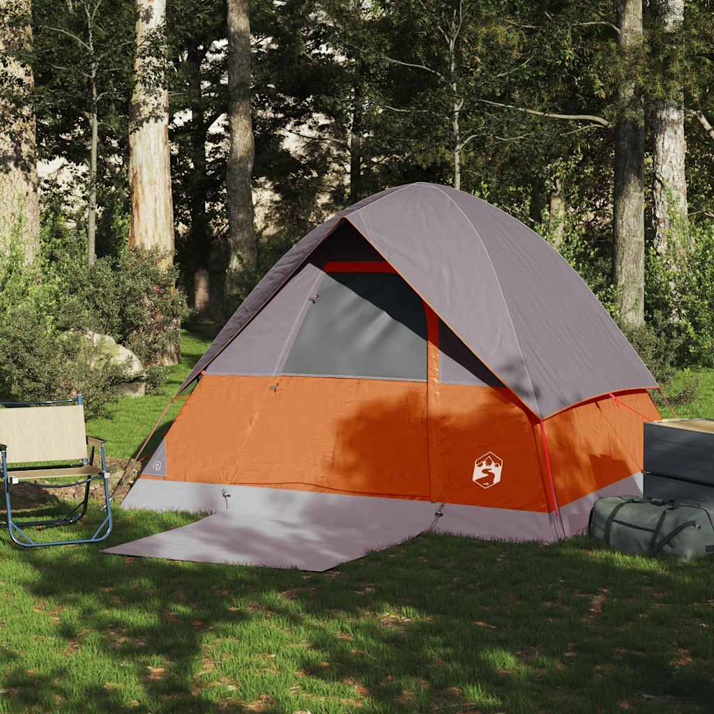 vidaXL Camping Tent Dome 4-Person Grey and Orange Waterproof 4