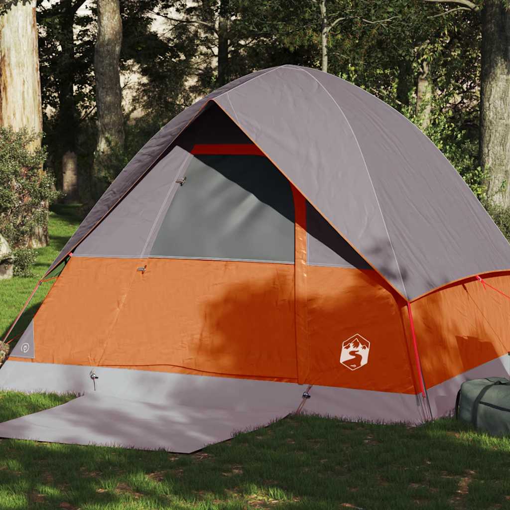 vidaXL Camping Tent Dome 4-Person Grey and Orange Waterproof 1