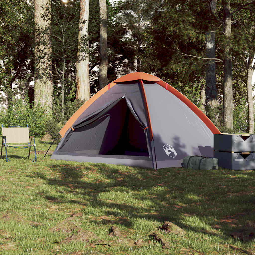 vidaXL Camping Tent Dome 4-Person Grey and Orange Waterproof 4