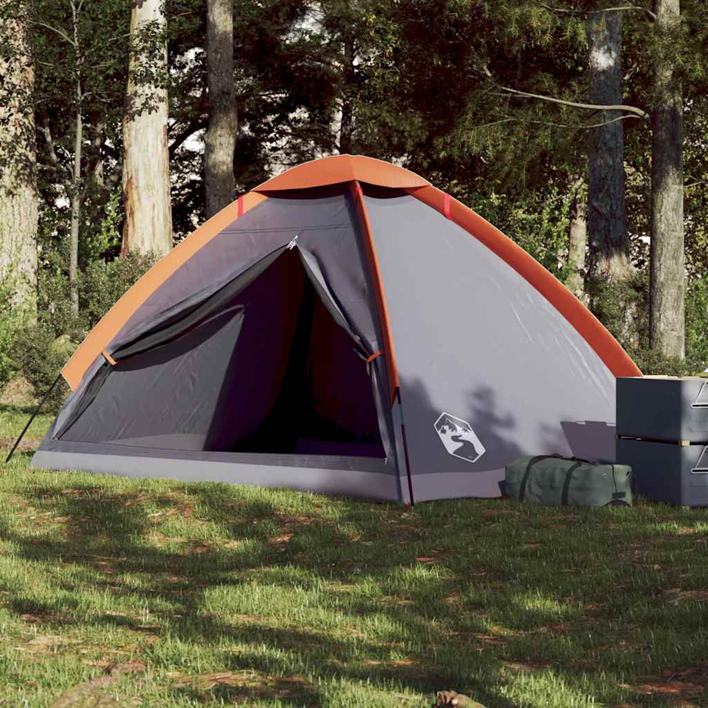 vidaXL Camping Tent Dome 4-Person Grey and Orange Waterproof 1