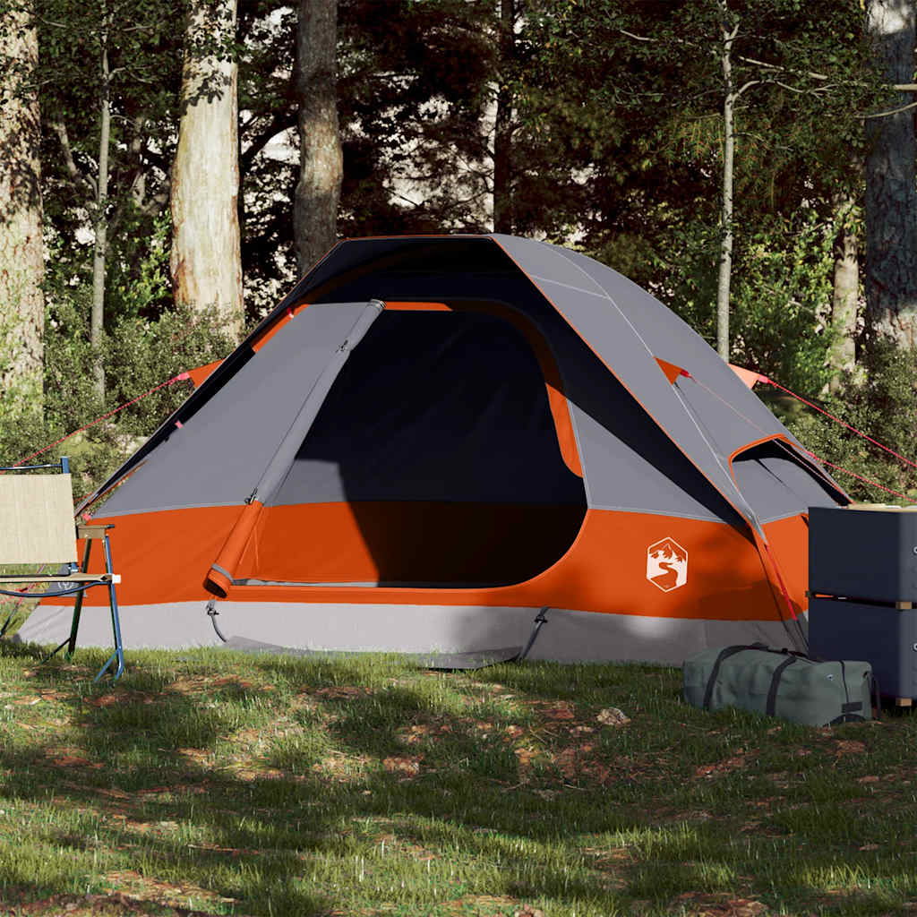 vidaXL Camping Tent Dome 2-Person Grey and Orange Waterproof 1