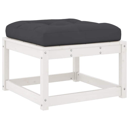vidaXL Garden Footstool with Cushions White Solid Wood Pine 2