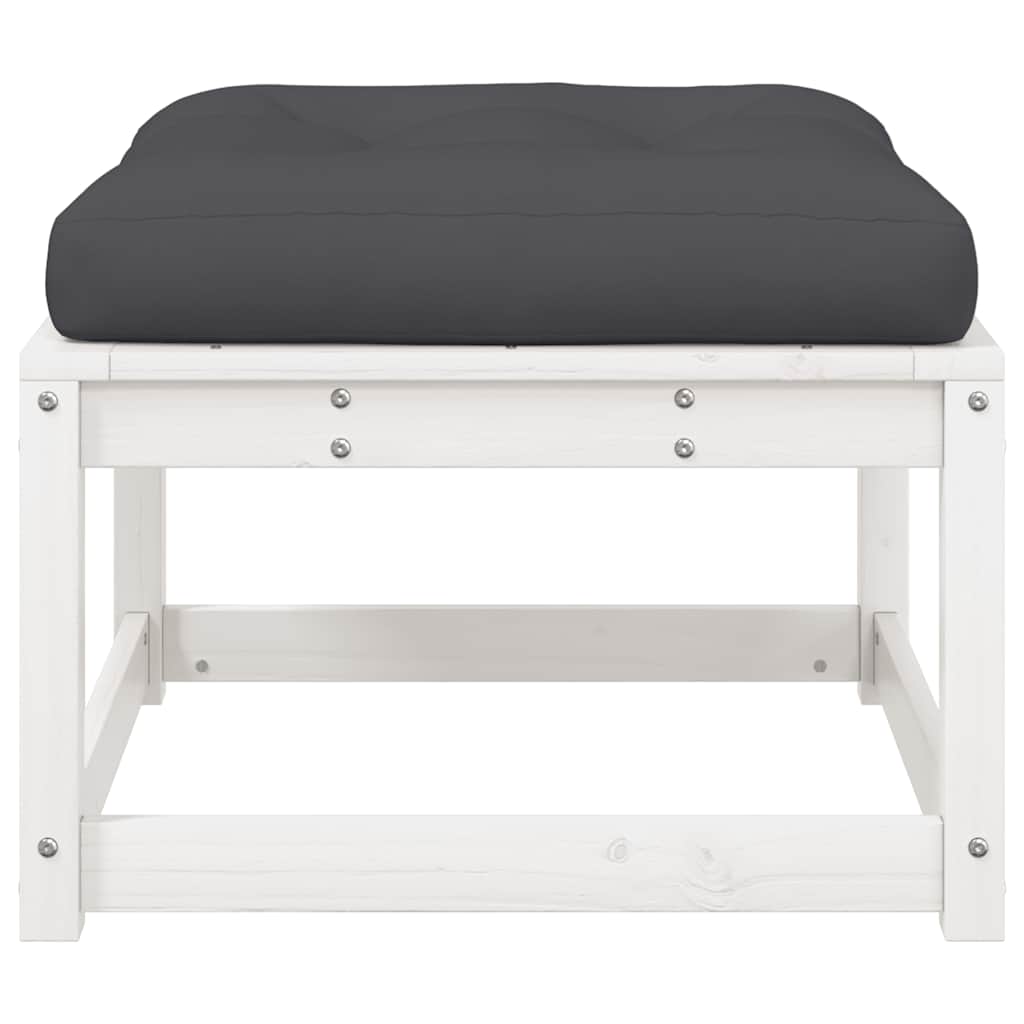 vidaXL Garden Footstool with Cushions White Solid Wood Pine 5