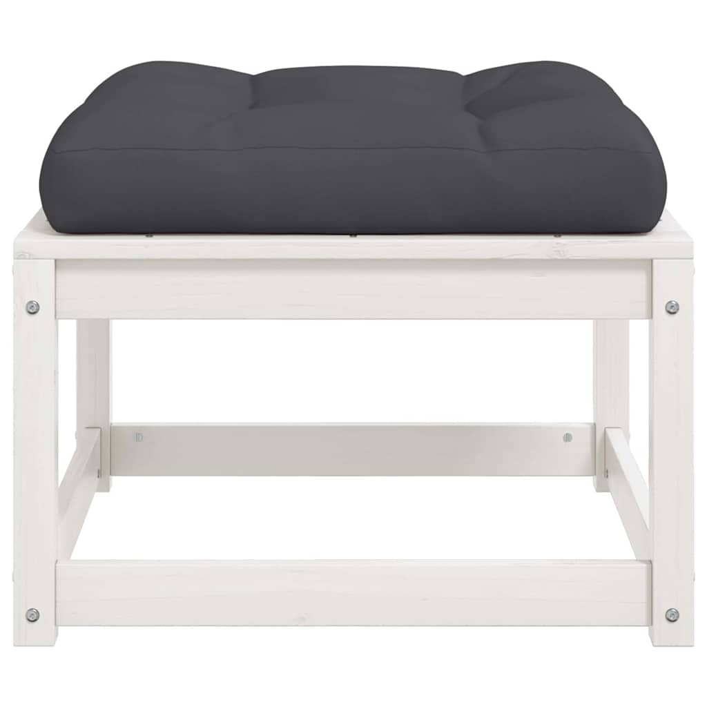 vidaXL Garden Footstool with Cushions White Solid Wood Pine 6