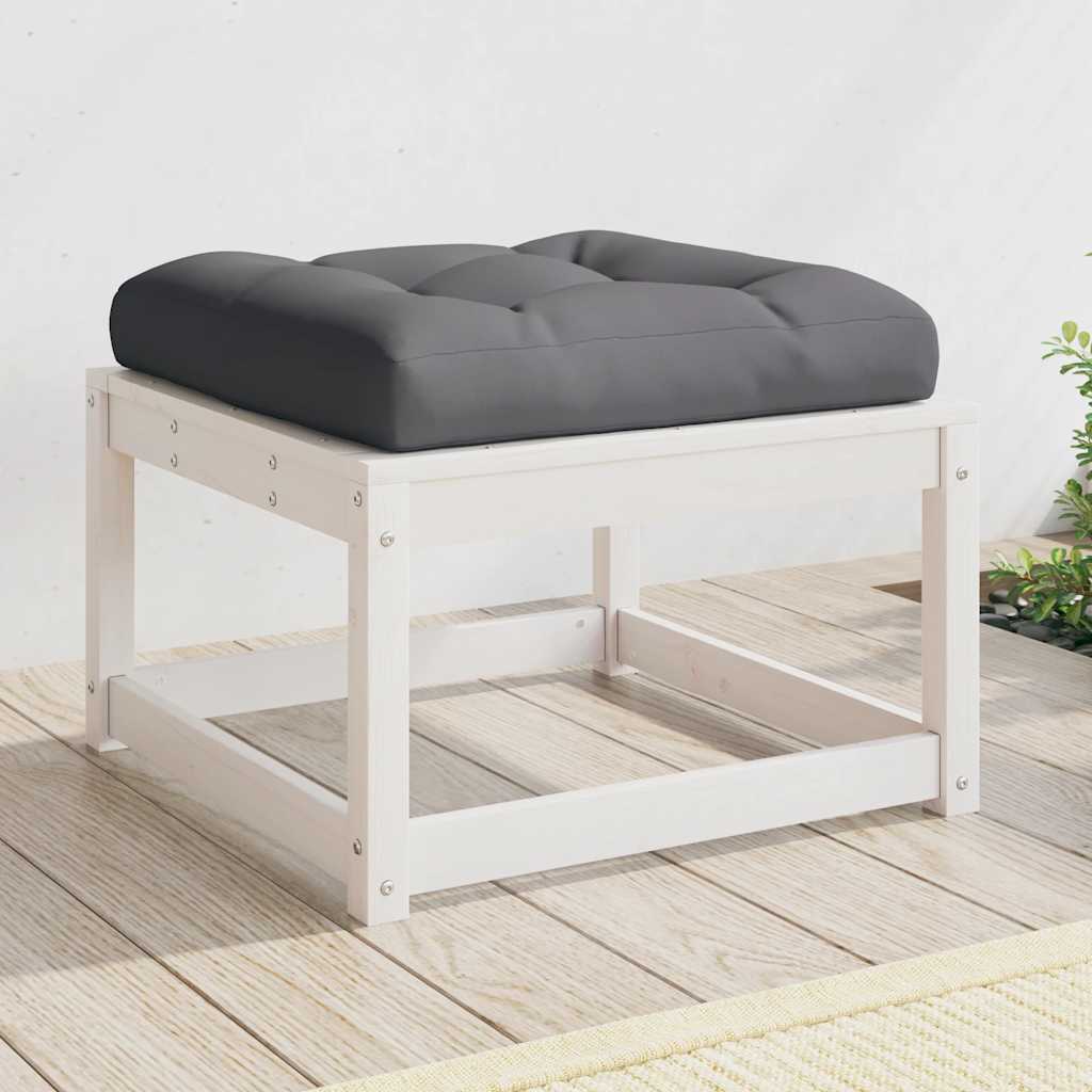 vidaXL Garden Footstool with Cushions White Solid Wood Pine 1