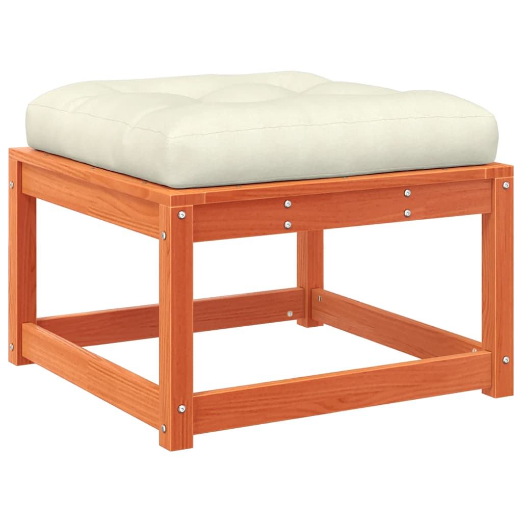 vidaXL Garden Footstool with Cushions Wax Brown Solid Wood Pine 2