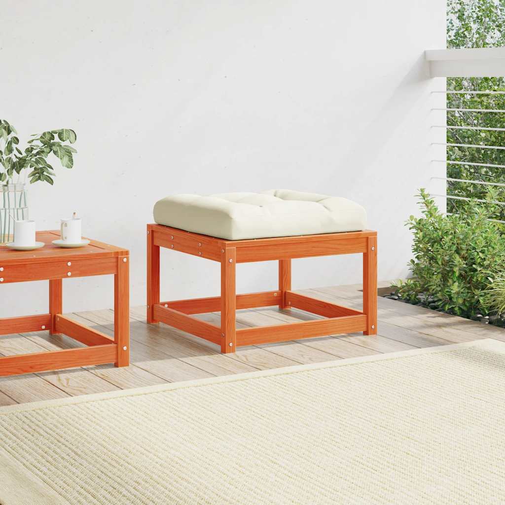 vidaXL Garden Footstool with Cushions Wax Brown Solid Wood Pine 3