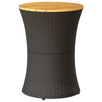 vidaXL Garden Side Table Drum Shape Black Poly Rattan and Solid Wood 2