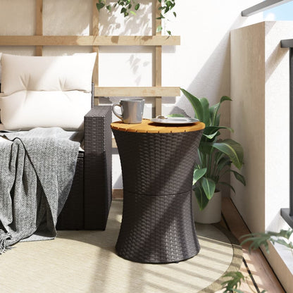 vidaXL Garden Side Table Drum Shape Black Poly Rattan and Solid Wood 3
