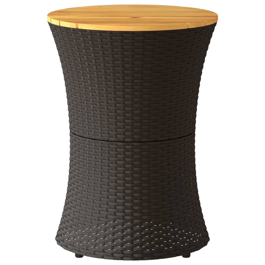 vidaXL Garden Side Table Drum Shape Black Poly Rattan and Solid Wood 4