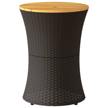 vidaXL Garden Side Table Drum Shape Black Poly Rattan and Solid Wood 4
