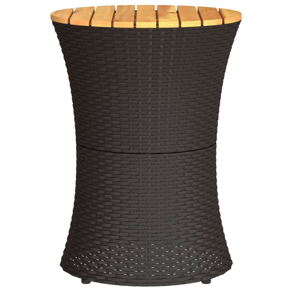 vidaXL Garden Side Table Drum Shape Black Poly Rattan and Solid Wood 5