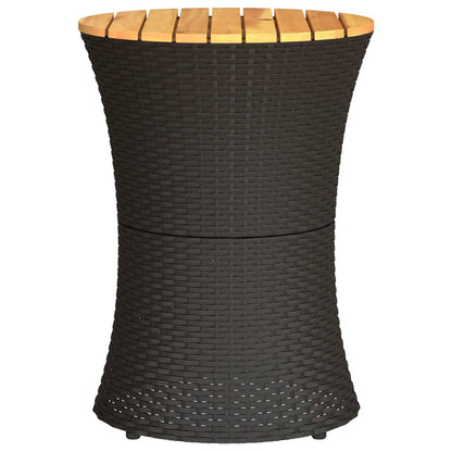vidaXL Garden Side Table Drum Shape Black Poly Rattan and Solid Wood 5