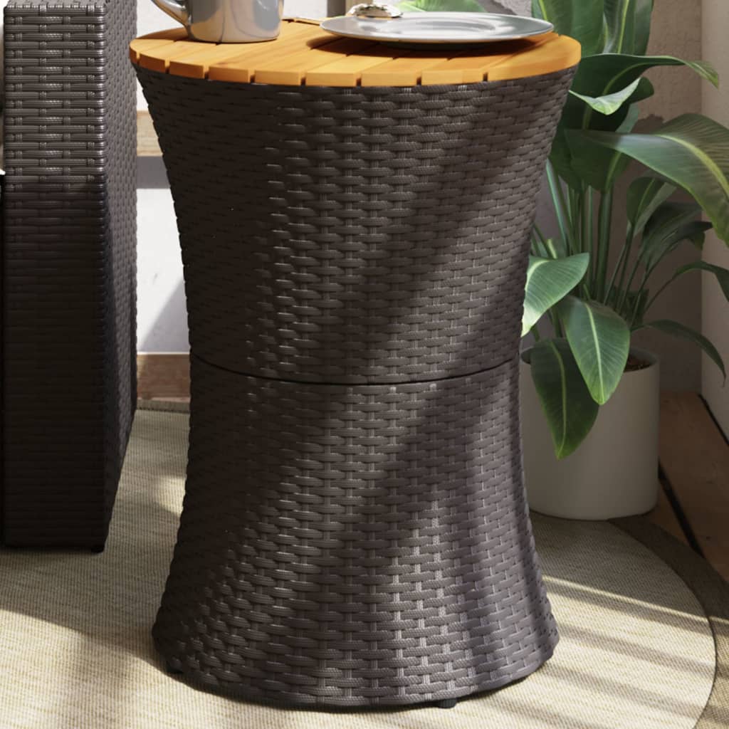 vidaXL Garden Side Table Drum Shape Black Poly Rattan and Solid Wood 1