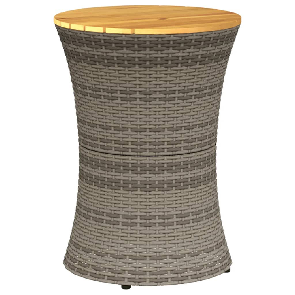 vidaXL Garden Side Table Drum Shape Grey Poly Rattan and Solid Wood 2
