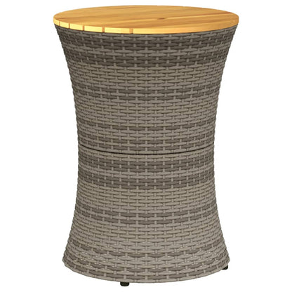vidaXL Garden Side Table Drum Shape Grey Poly Rattan and Solid Wood 2