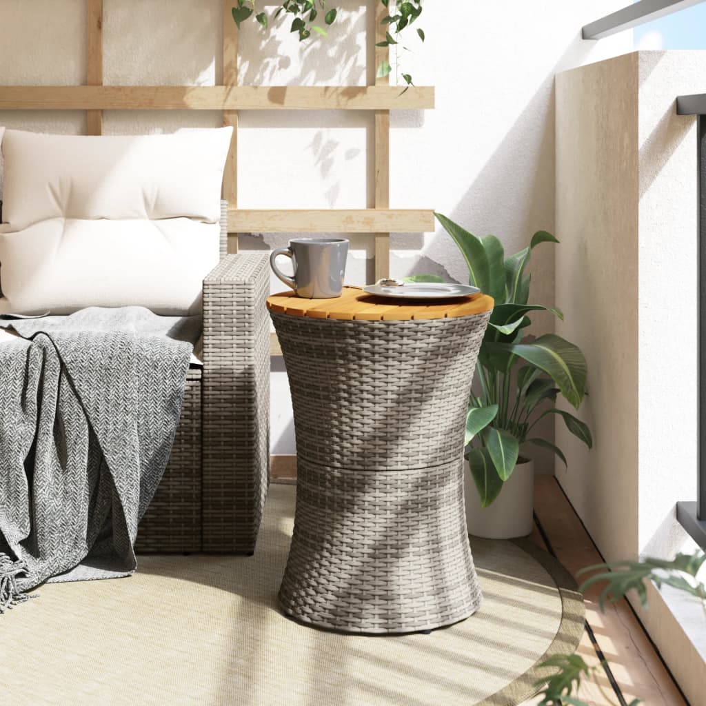vidaXL Garden Side Table Drum Shape Grey Poly Rattan and Solid Wood 3