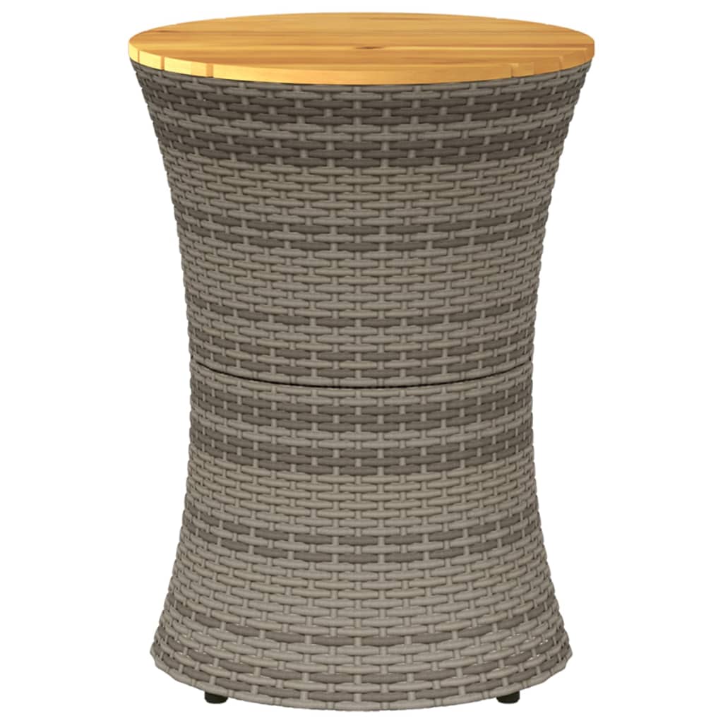 vidaXL Garden Side Table Drum Shape Grey Poly Rattan and Solid Wood 4