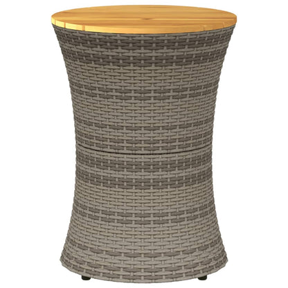 vidaXL Garden Side Table Drum Shape Grey Poly Rattan and Solid Wood 4