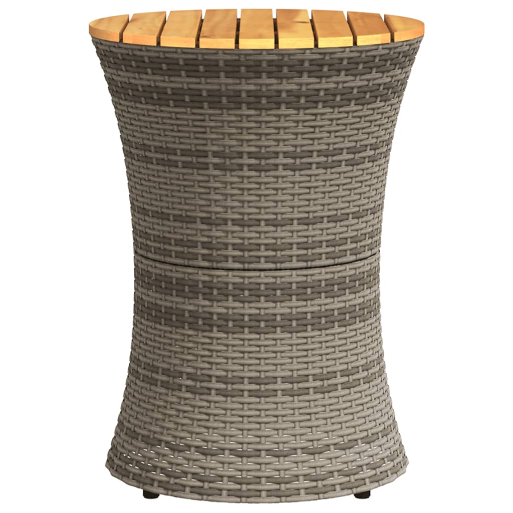 vidaXL Garden Side Table Drum Shape Grey Poly Rattan and Solid Wood 5