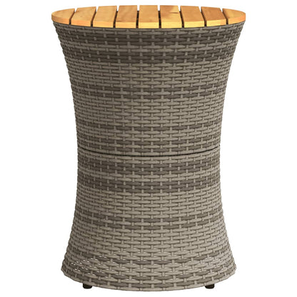 vidaXL Garden Side Table Drum Shape Grey Poly Rattan and Solid Wood 5