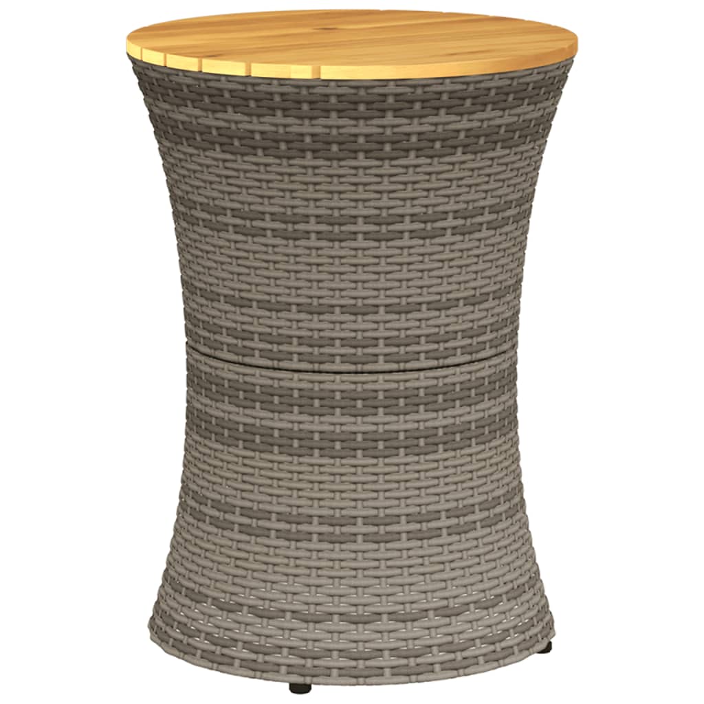 vidaXL Garden Side Table Drum Shape Grey Poly Rattan and Solid Wood 6