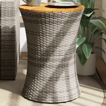 vidaXL Garden Side Table Drum Shape Grey Poly Rattan and Solid Wood 1