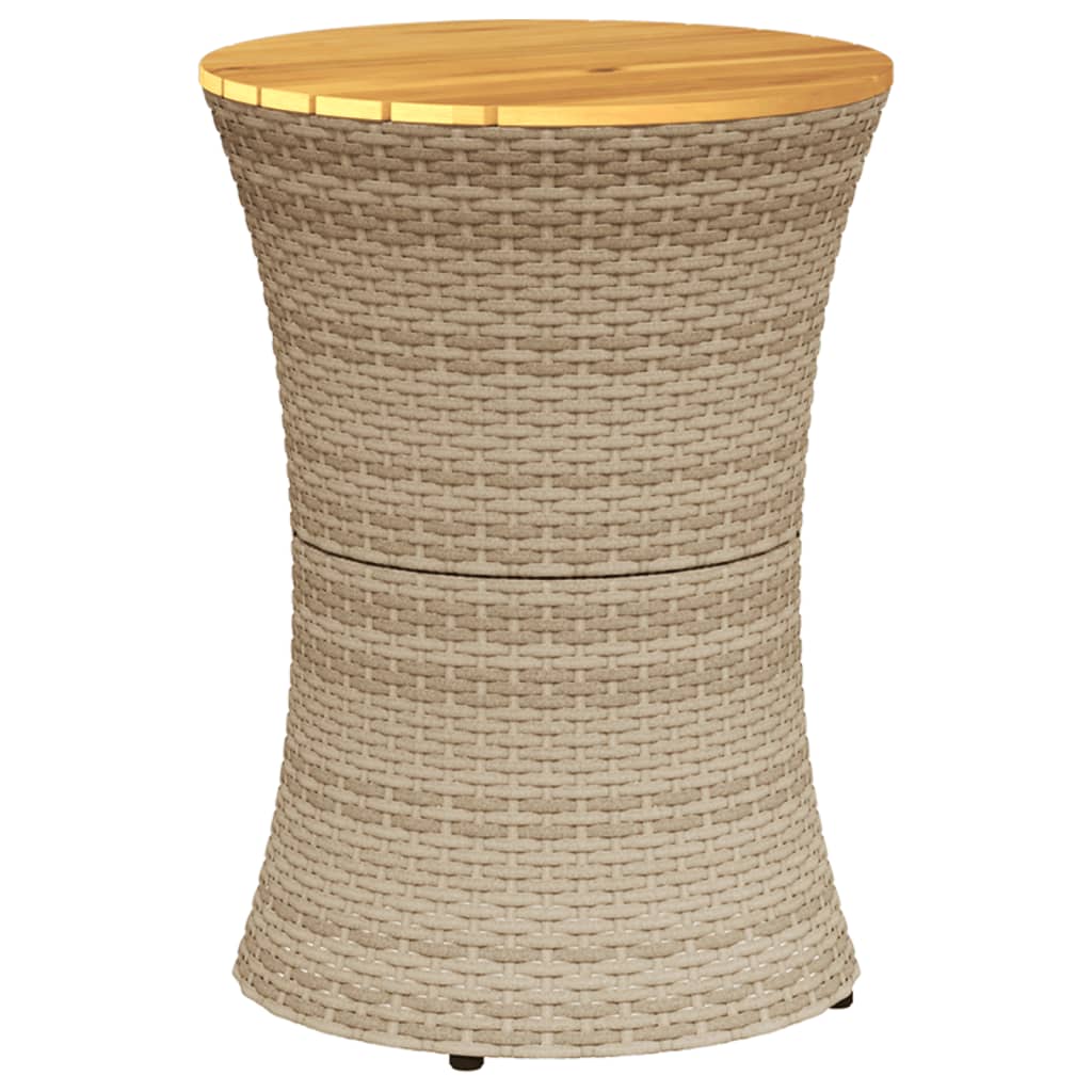 vidaXL Garden Side Table Drum Shape Beige Poly Rattan and Solid Wood 2