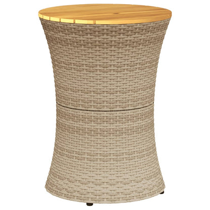 vidaXL Garden Side Table Drum Shape Beige Poly Rattan and Solid Wood 2