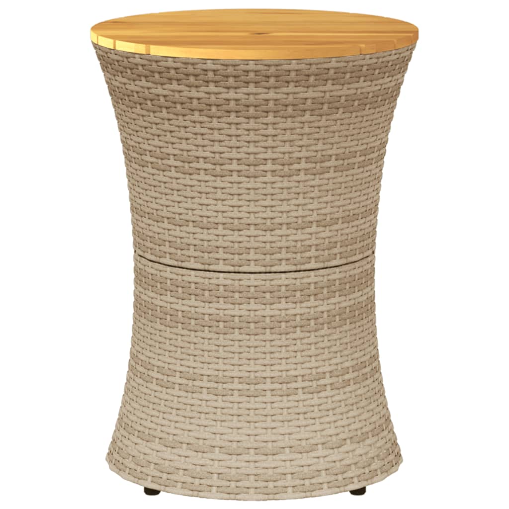 vidaXL Garden Side Table Drum Shape Beige Poly Rattan and Solid Wood 4