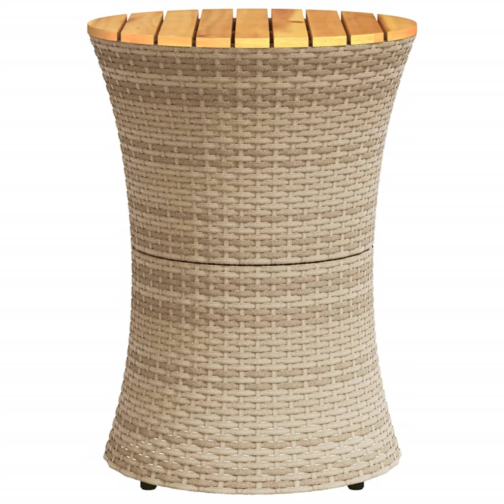 vidaXL Garden Side Table Drum Shape Beige Poly Rattan and Solid Wood 5