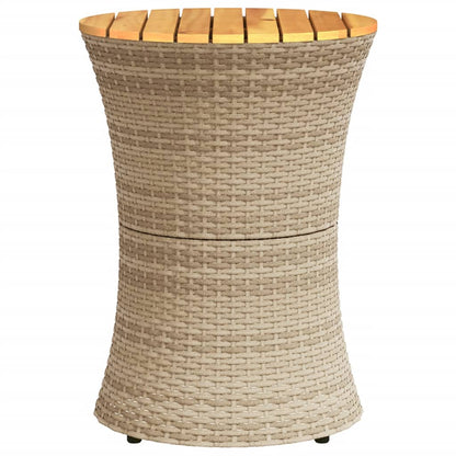 vidaXL Garden Side Table Drum Shape Beige Poly Rattan and Solid Wood 5