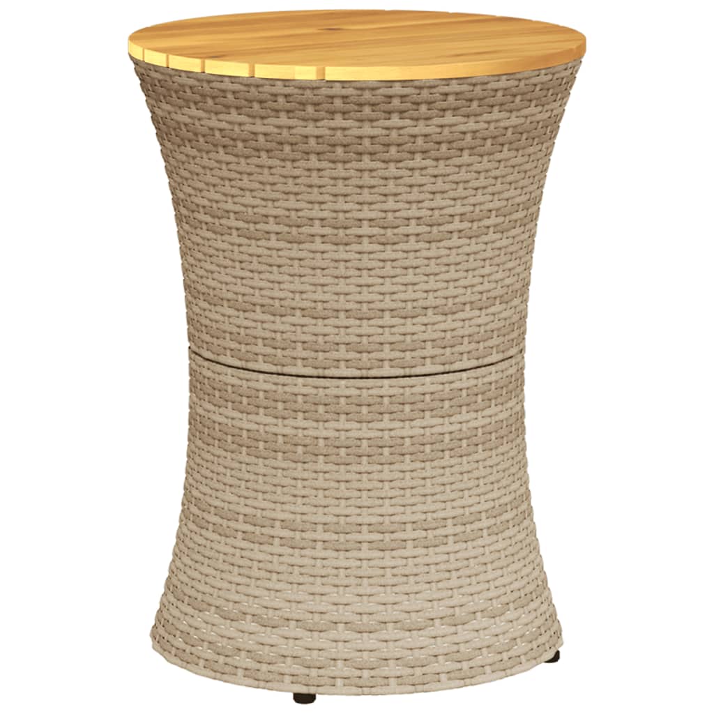 vidaXL Garden Side Table Drum Shape Beige Poly Rattan and Solid Wood 6