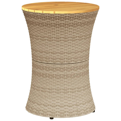 vidaXL Garden Side Table Drum Shape Beige Poly Rattan and Solid Wood 6