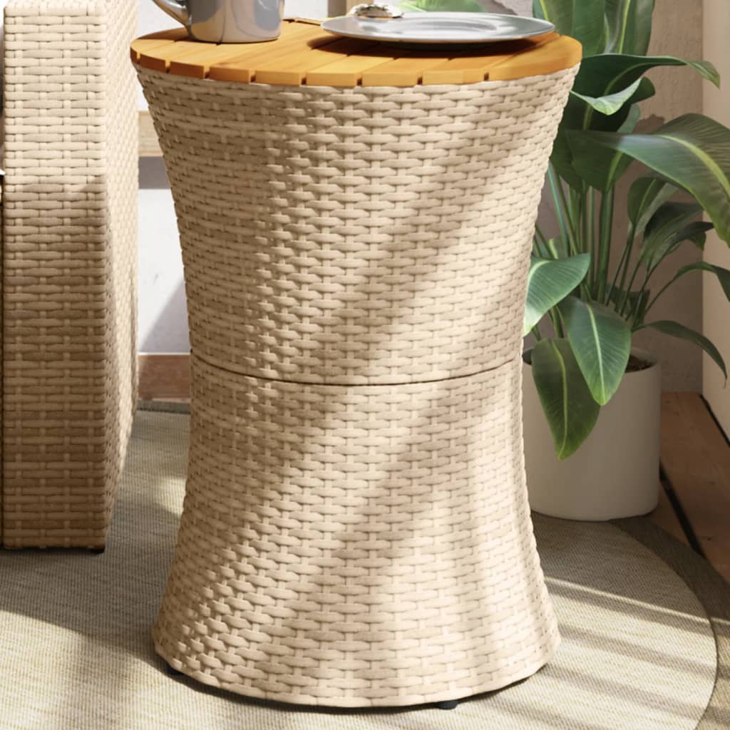 vidaXL Garden Side Table Drum Shape Beige Poly Rattan and Solid Wood 1