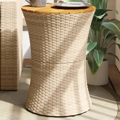 vidaXL Garden Side Table Drum Shape Beige Poly Rattan and Solid Wood 1