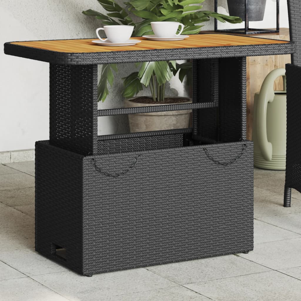 Garden Table Poly Rattan and Acacia Wood Black 90 cm 55 cm
