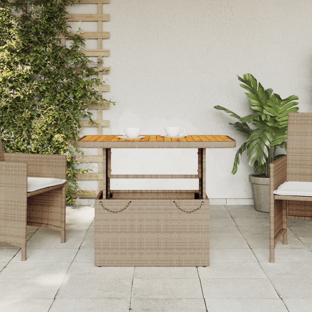 Garden Table Poly Rattan and Acacia Wood Beige 90 cm 55 cm