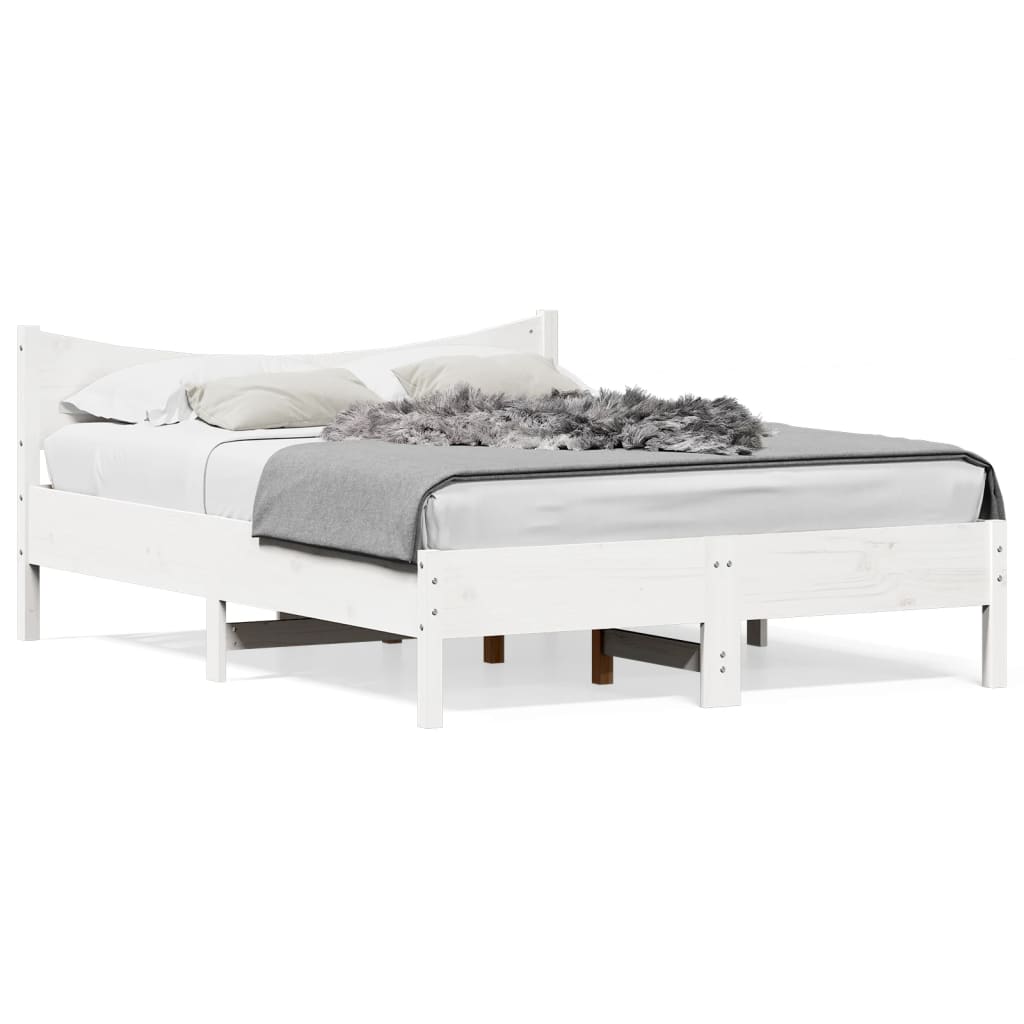 Bed Frame without Mattress Solid Wood Pine Length 200 cm White 140 cm