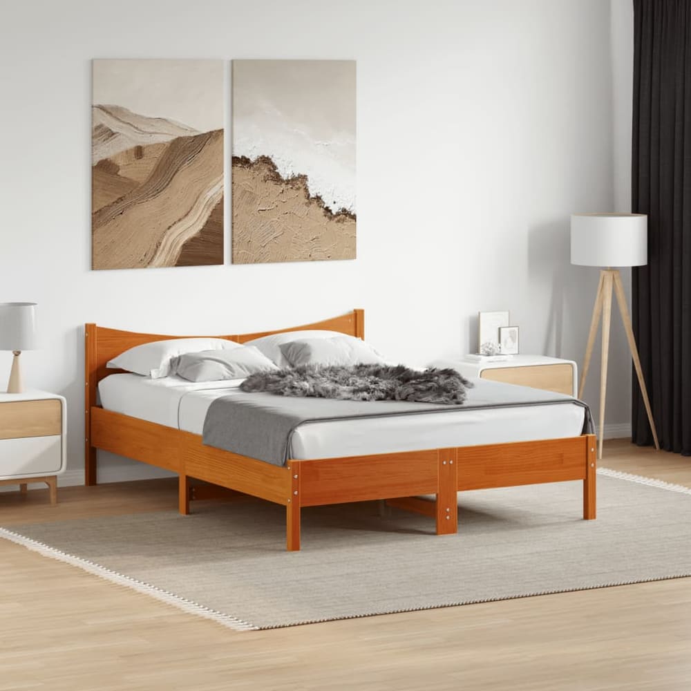 Bed Frame without Mattress Solid Wood Pine Length 190 cm 140 cm