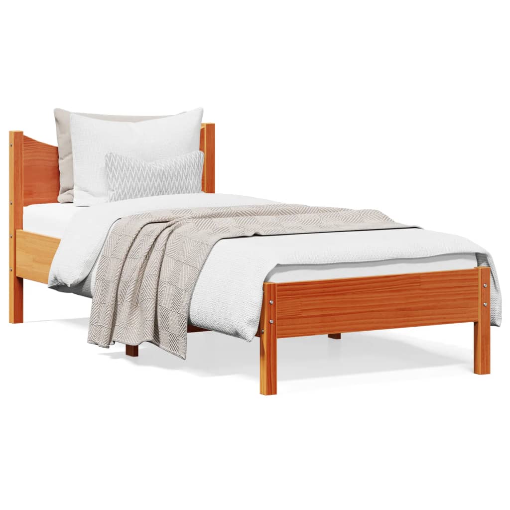 vidaXL Bed Frame without Mattress Wax Brown 75x190 cm Small Single Solid Wood Pine 2